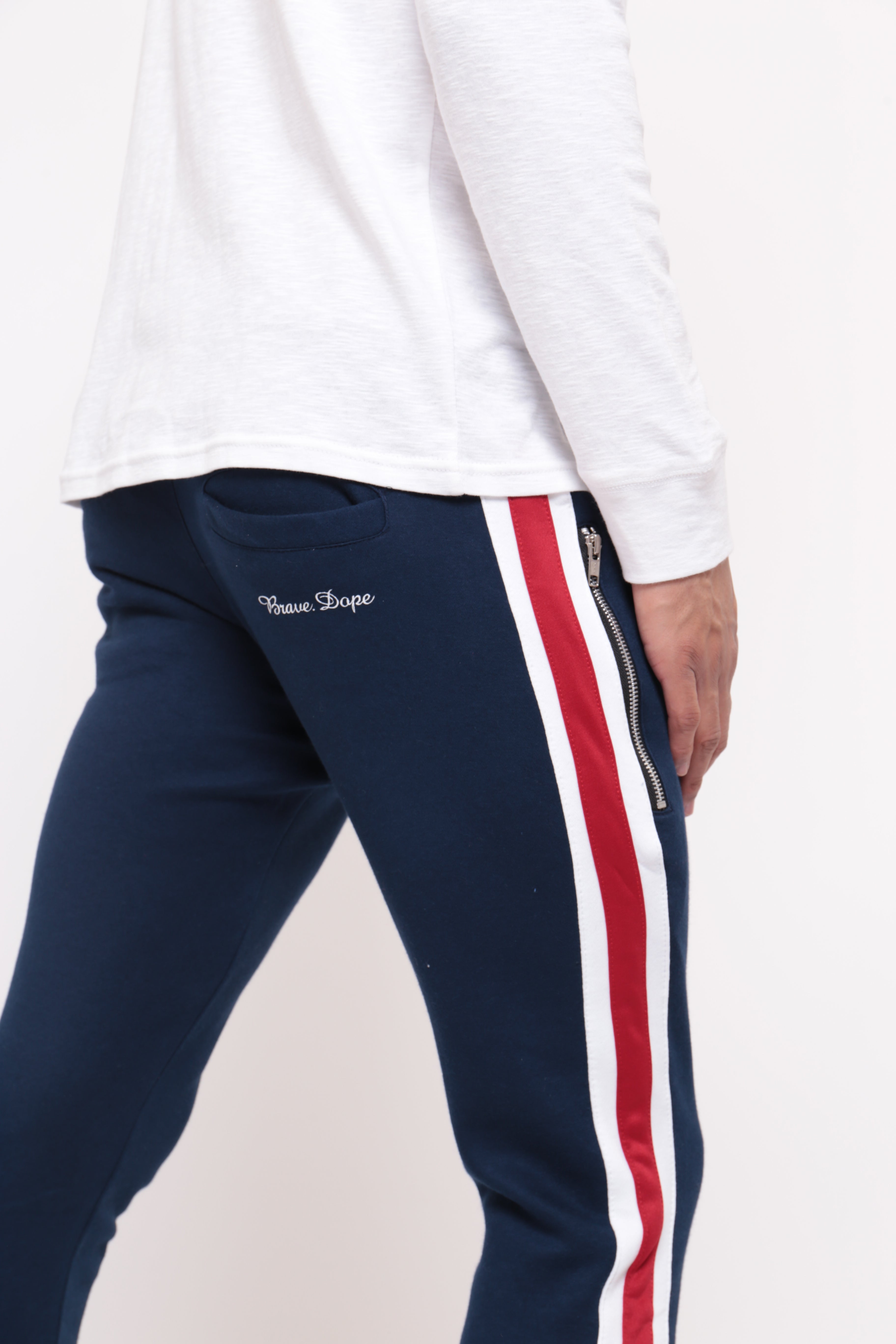 TRACKSUIT PANTS IN DOUBLE FACE JERSEY - NAVY/OFF WHITE
